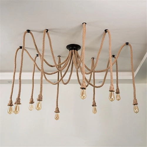 Vintage industrial hemp rope pendant light - vue 4 sur 5