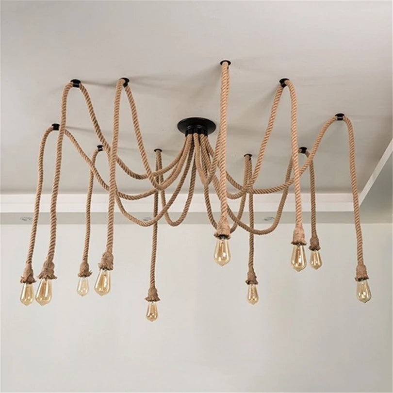 Vintage industrial hemp rope pendant light - vue 3 sur 5