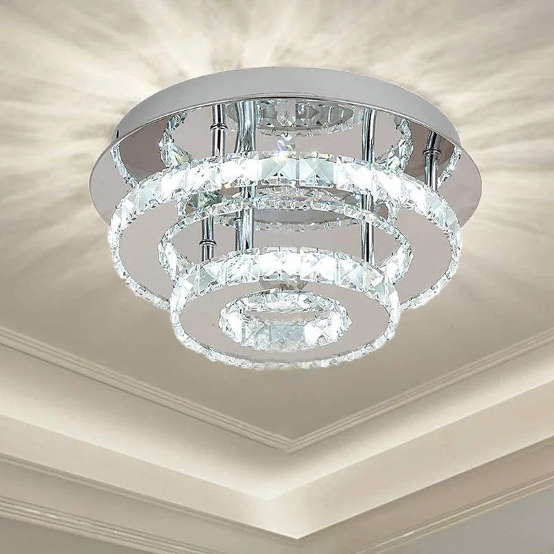 lustre moderne en acier inoxydable avec cristaux et led - vue 4 sur 6