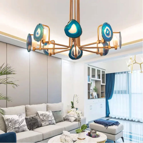 Two tier Nordic agate chandelier for minimalist restaurant - vue 3 sur 9