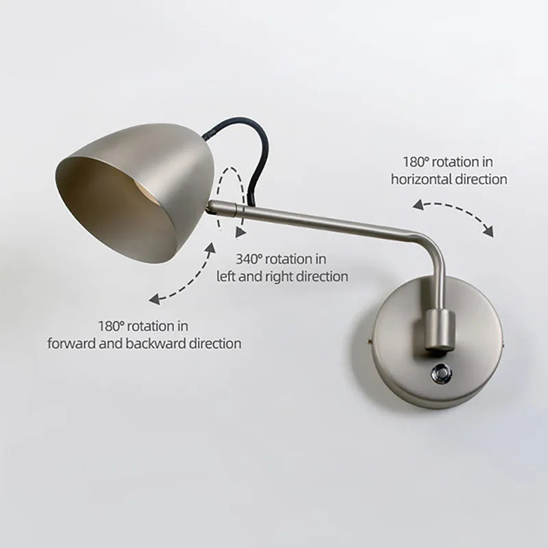 Applique murale led nickel interrupteur tactile réglable rotative