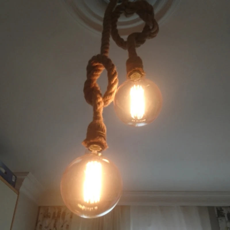 Vintage hemp rope pendant light base E27 1m 1.5m 2m 2.5m 3m 85-265V industrial loft retro hanging Edison ST64 G95 pendant - vue 4 sur 12