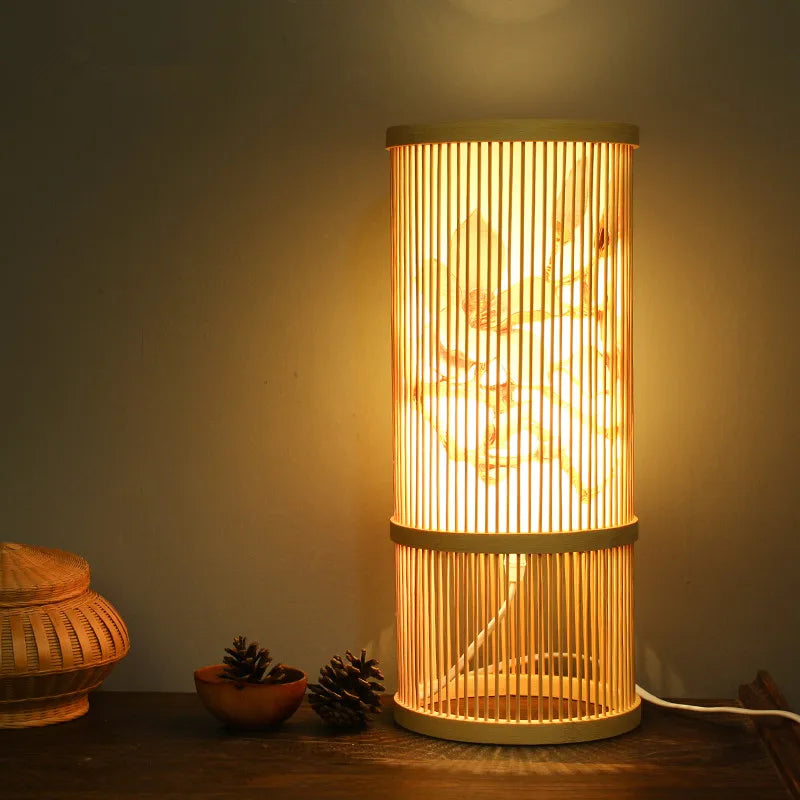 lampadaire japonais moderne en bois de bambou fait main - vue 4 sur 18