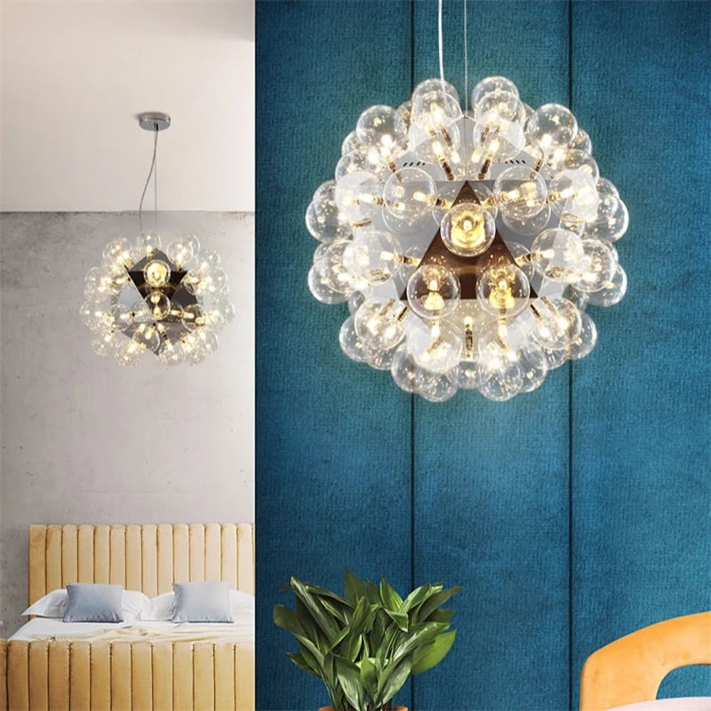 Lustre design Nordique Taraxacum bulles lumières verre miroir boule cuisine salon salle à manger bar décor