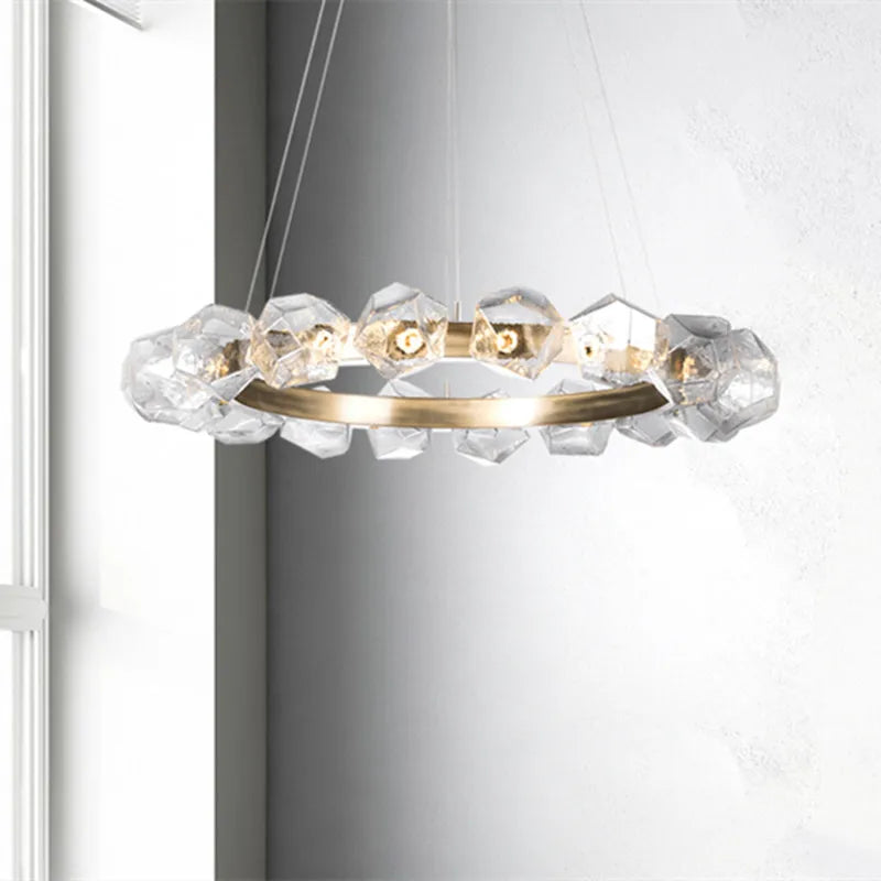 lustre postmoderne à anneau en verre avec lumière LED - vue 3 sur 10