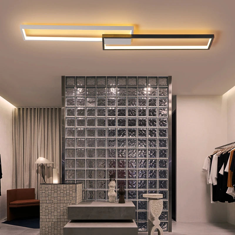 Modern minimalist rectangular LED chandelier home decor - vue 3 sur 11