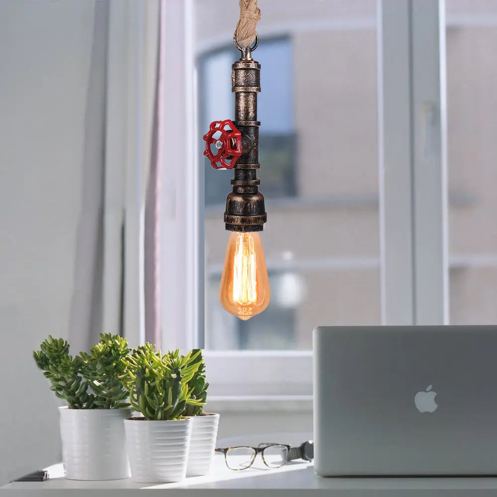 suspension vintage loft industriel fer tuyau d'eau led pour bar restaurant - vue 6 sur 9