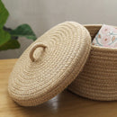 Cosmetics Storage Box, Jute Woven Basket, Tabletop Key, Remote Control Container, Snack Case with Cover Organizer, ECO Friendly