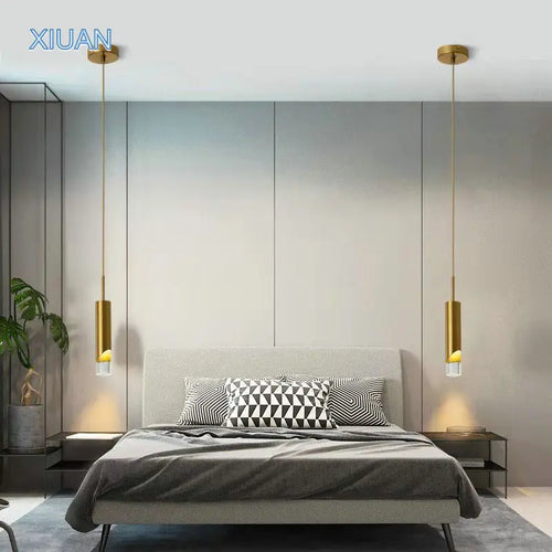 Lampe pendante de chevet de chambre à coucher post-moderne LED E27 ampoule noir cuivre salon table suspendue luminaires suspendus - vue 4 sur 9