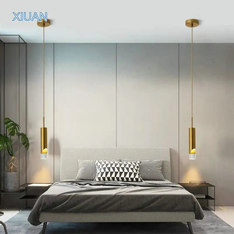 Lampe pendante de chevet de chambre à coucher post-moderne LED E27 ampoule noir cuivre salon table suspendue luminaires suspendus - vue 3 sur 9