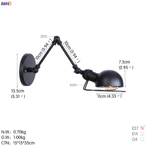 iwhd 2 heads vintage industrial loft LED wall light - vue 19 sur 21