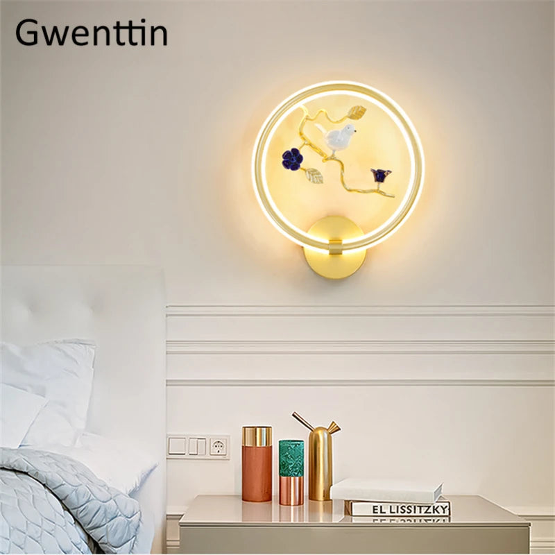 applique murale ronde à led fleur et oiseau décoratif pour intérieur - vue 5 sur 20