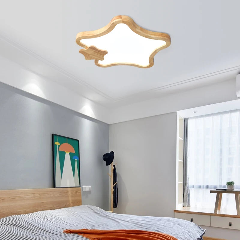 Minimalist star wooden decorative ceiling light - vue 6 sur 10
