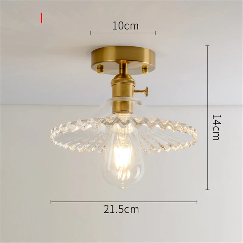 Plafonnier en verre nordique rétro Loft Vintage plafonnier salle à manger couloir moderne cuivre E27 plafond abat-jour en verre - vue 15 sur 26