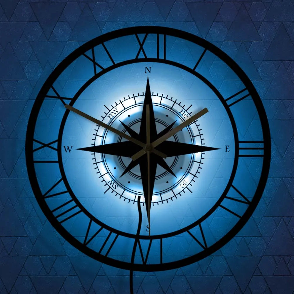 horloge murale silencieuse avec boussole et carte nautique - vue 9 sur 8