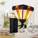 Retro minimalist Tiffany glass and copper table lamp for European decor