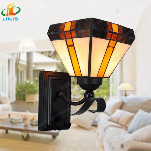 Retro minimalist Tiffany glass and copper table lamp for European decor - vue 3 sur 11