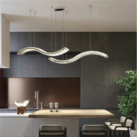lustre moderne en cristal et acier inoxydable en longue bande
