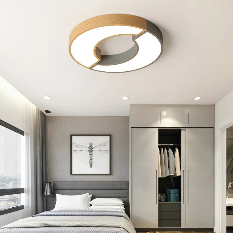 Nordic minimalist round wooden LED ceiling light - vue 4 sur 9