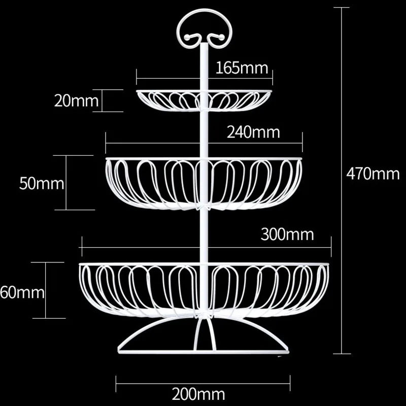 panier à fruits en fer à trois niveaux décoratif et pratique - vue 4 sur 8