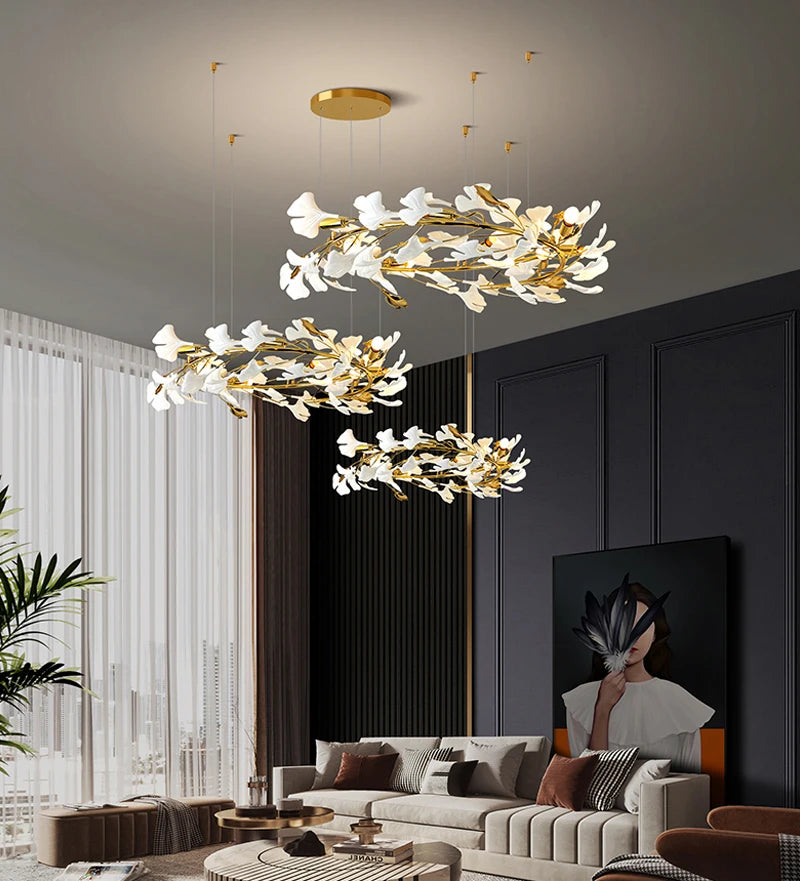 lustre moderne en céramique avec pétales de led - vue 2 sur 11