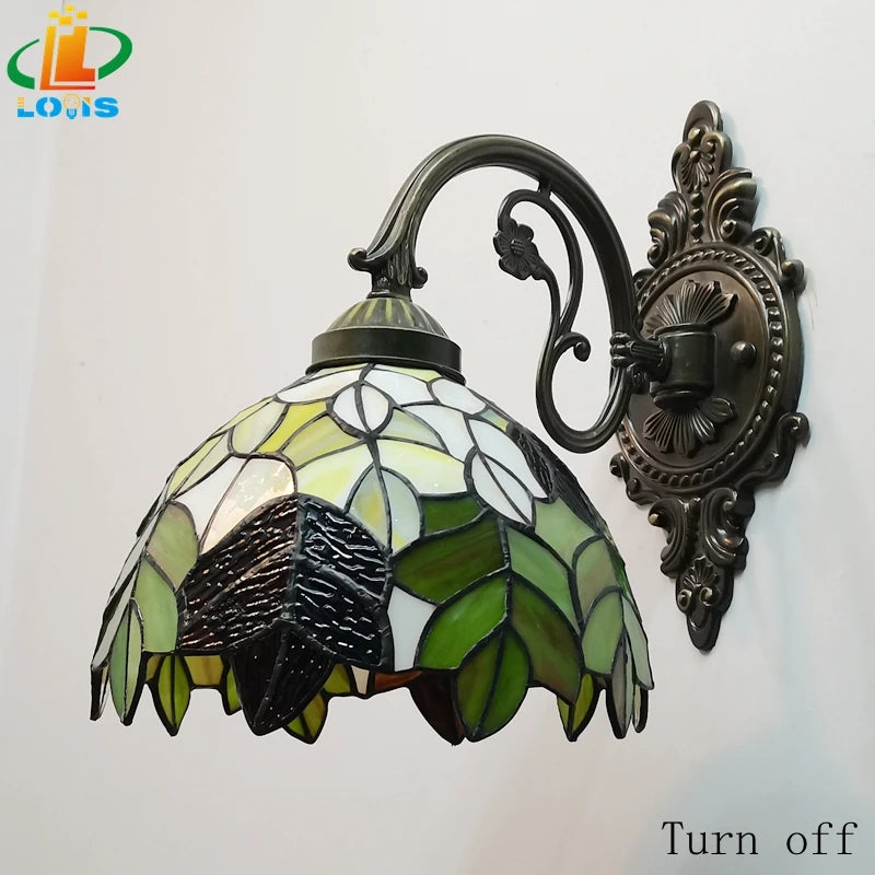 Tiffany Wall Lamp 8 Inch Leaf Glass Mirror Front Lamp Bedroom Bedside, Balcony, Corridor, Hotel, Restaurant Alloy Siding - vue 7 sur 6