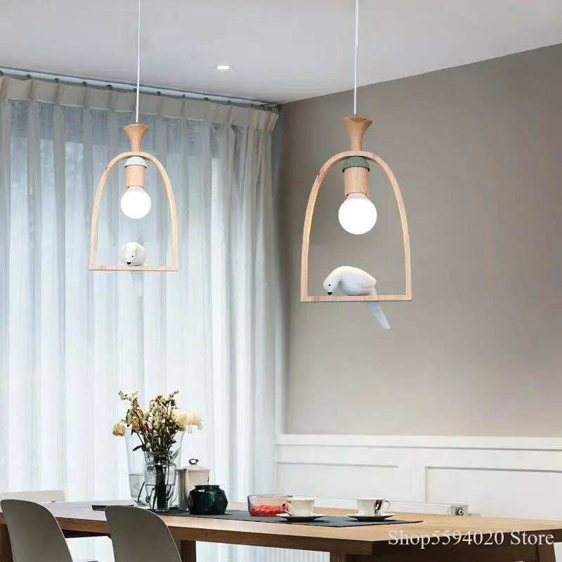 lustre en bois nordique pour oiseaux suspension romantique et chaleureuse - vue 3 sur 6