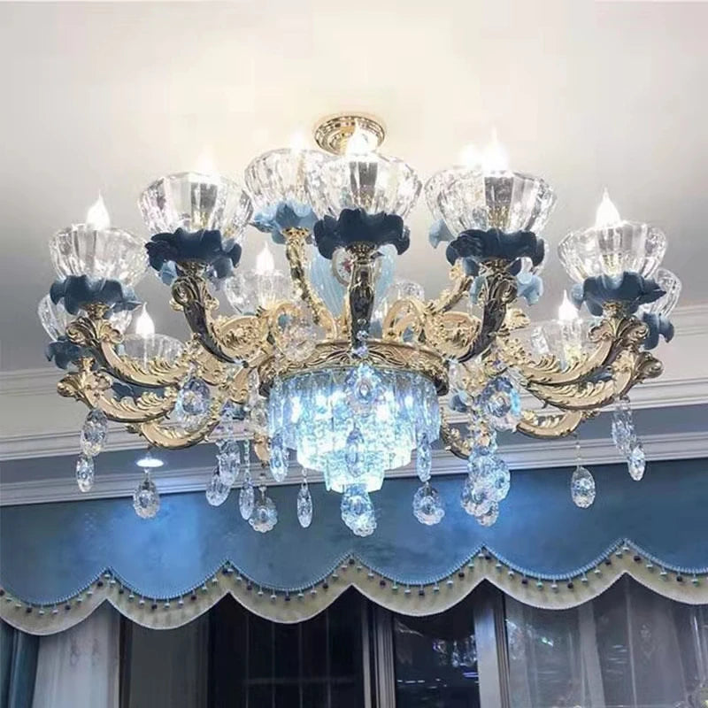 lustre en cristal moderne avec éclairage suspendu en métal - vue 5 sur 13