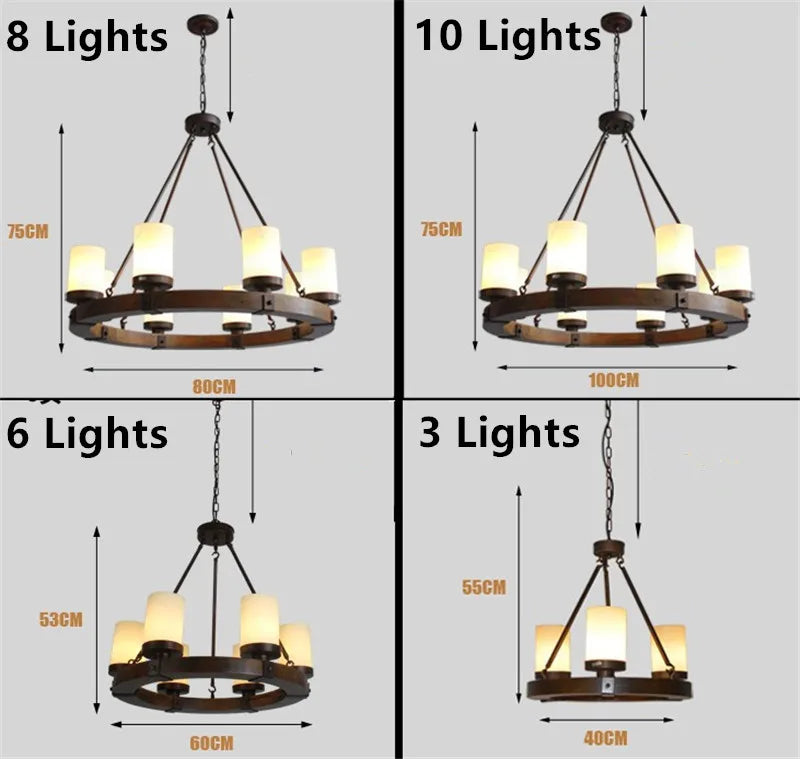 lustre rétro en bois massif et fer pour villa café musée - vue 6 sur 6