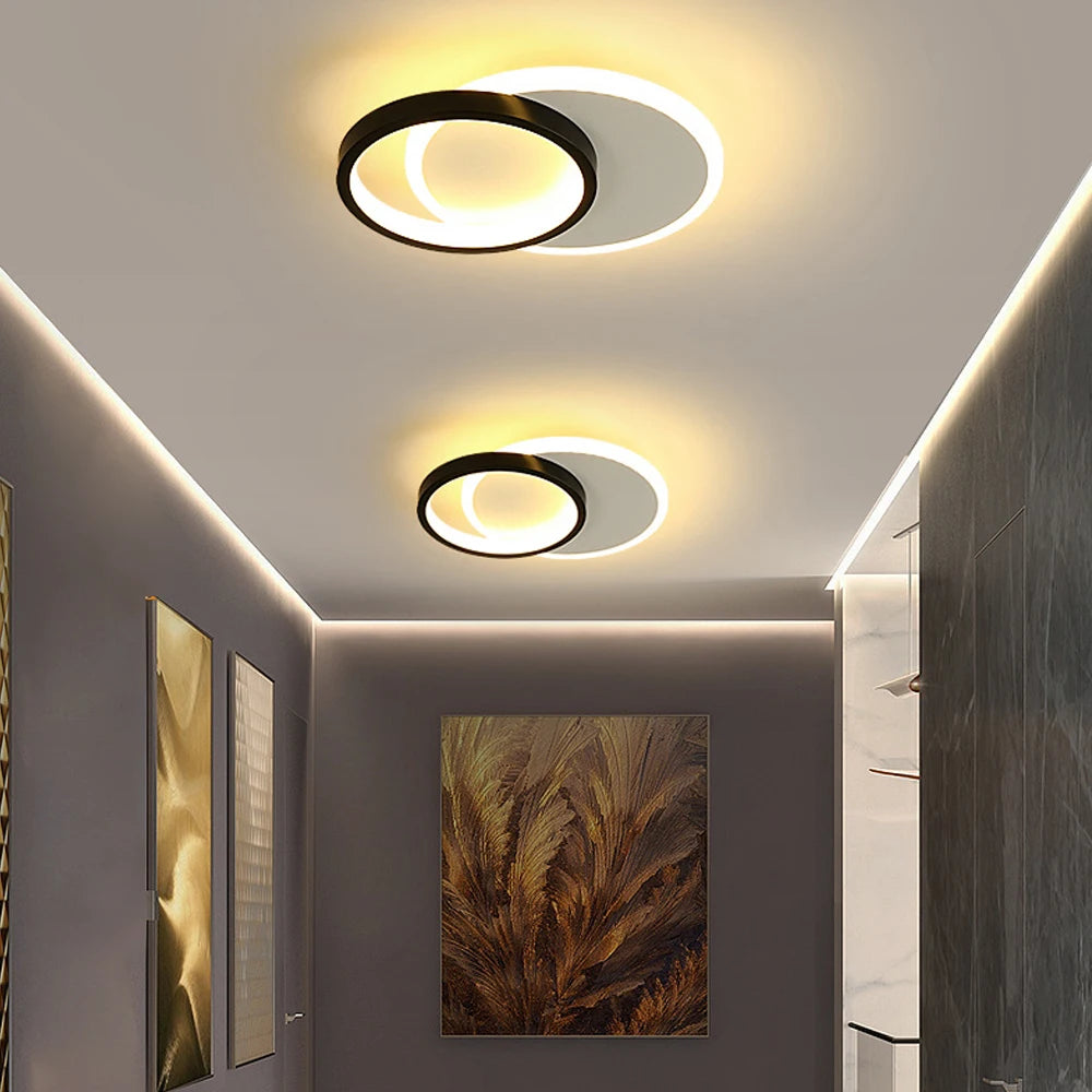 lustre led allée plafonnier noir blanc - vue 6 sur 12