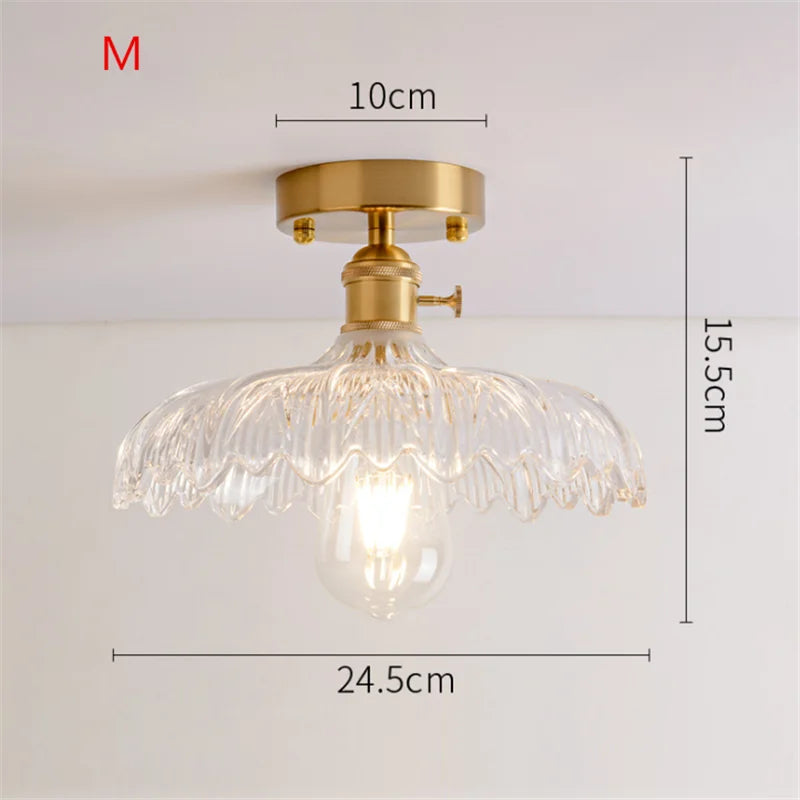 Plafonnier en verre nordique rétro Loft Vintage plafonnier salle à manger couloir moderne cuivre E27 plafond abat-jour en verre - vue 24 sur 26