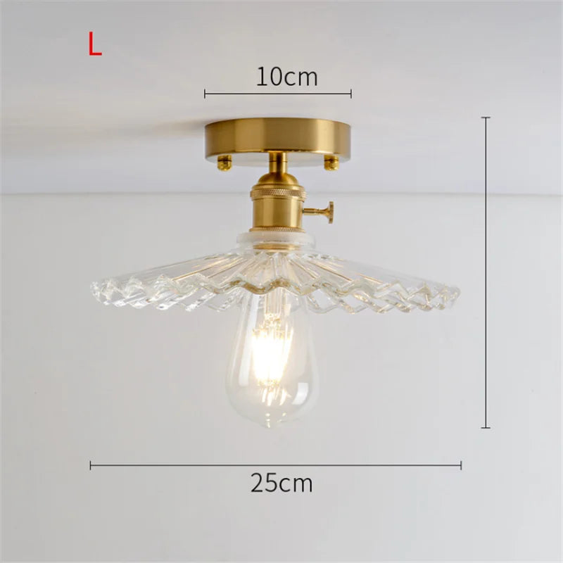 Plafonnier en verre nordique rétro Loft Vintage plafonnier salle à manger couloir moderne cuivre E27 plafond abat-jour en verre - vue 17 sur 26
