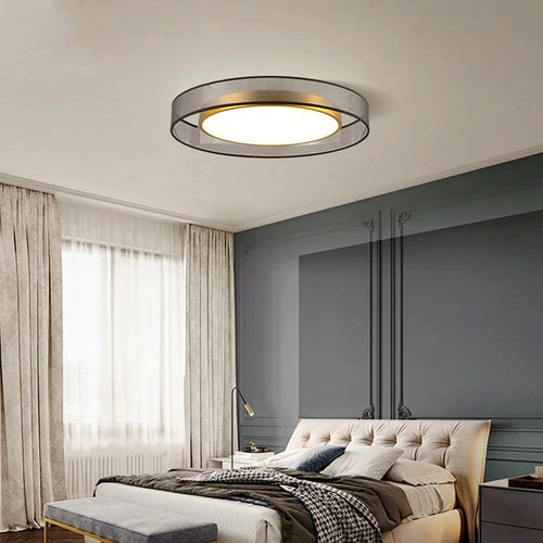 Plafonnier rond design simple LED et lanternes Jianmei hall rond tissu cuivre - vue 2 sur 12