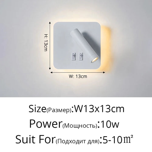 applique murale noir et blanc Led minimaliste lampe de chevet chambre hôtel avec interrupteur de projecteur Applique murale déco pour la maison - vue 11 sur 14