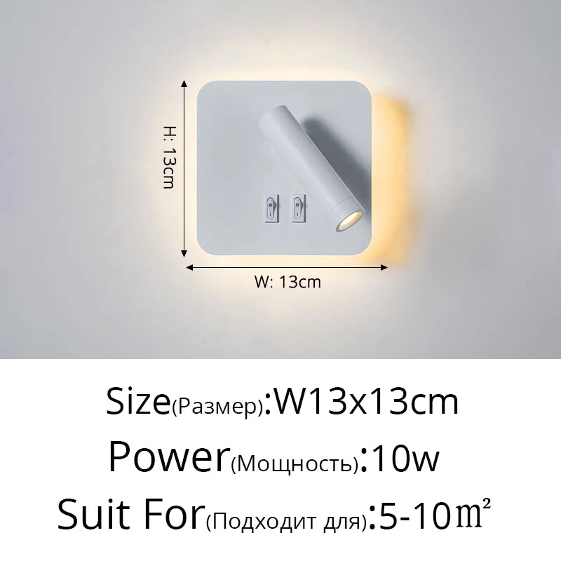 applique murale noir et blanc Led minimaliste lampe de chevet chambre hôtel avec interrupteur de projecteur Applique murale déco pour la maison - vue 11 sur 14