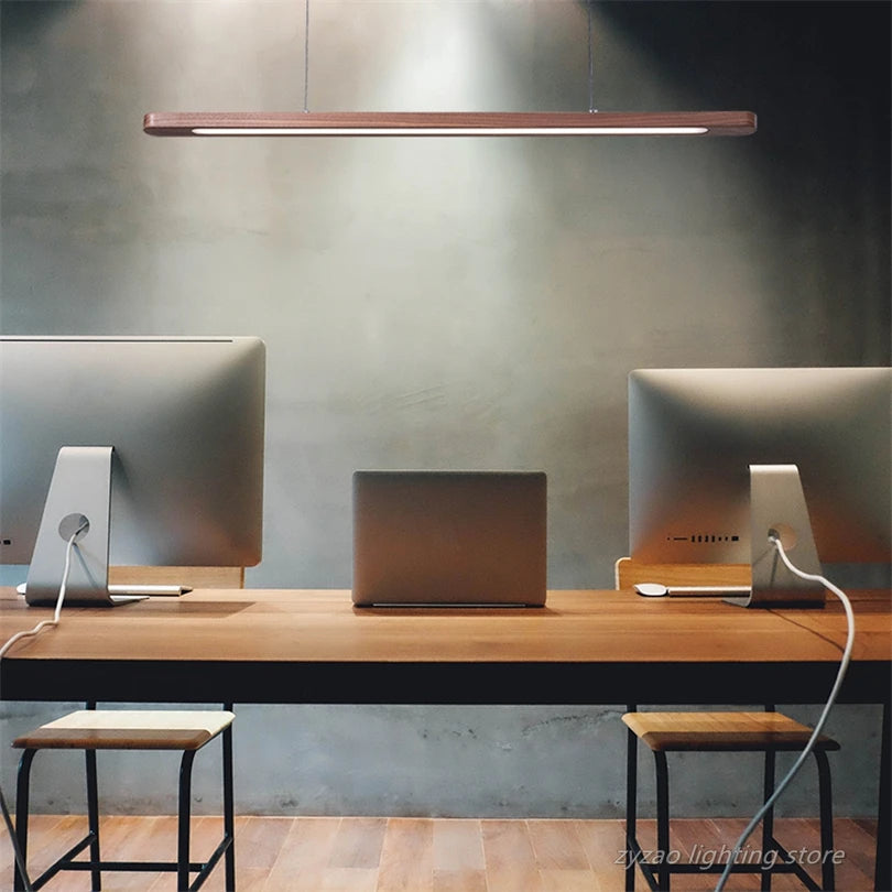 Suspension led en bois de style nordique idéale pour restaurant ou bureau - vue 5 sur 8