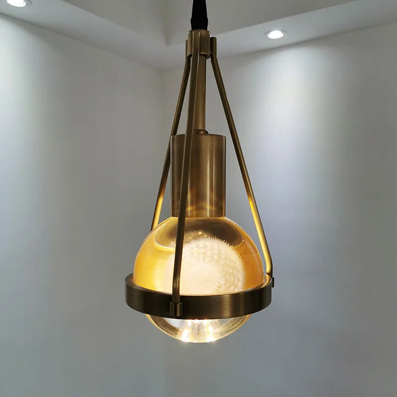 suspension luminaire loft led en cuivre cristal nordique - vue 5 sur 12