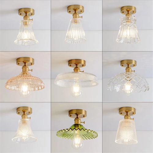 Plafonnier en verre nordique rétro Loft Vintage plafonnier salle à manger couloir moderne cuivre E27 plafond abat-jour en verre - vue 3 sur 26