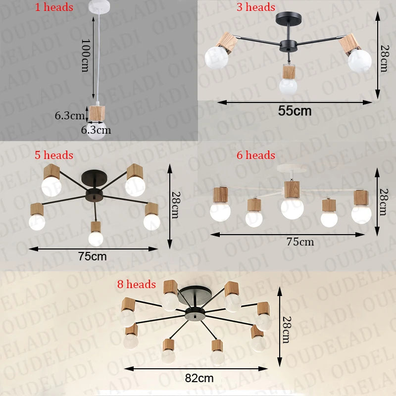 suspension loft moderne en bois réglable led vintage - vue 6 sur 6