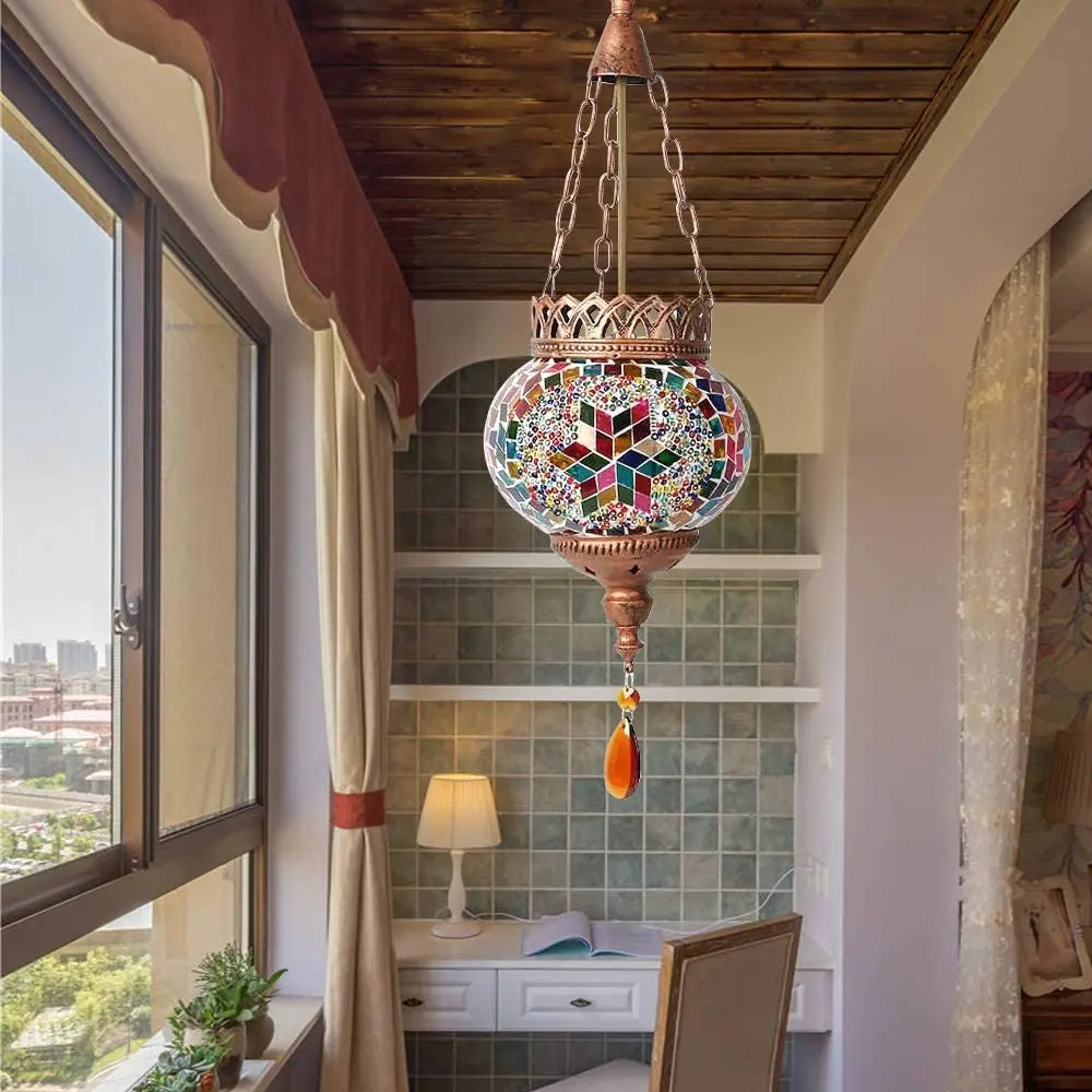suspension en mosaïque style méditerranéen lampe rétro bohème décorative - vue 4 sur 10