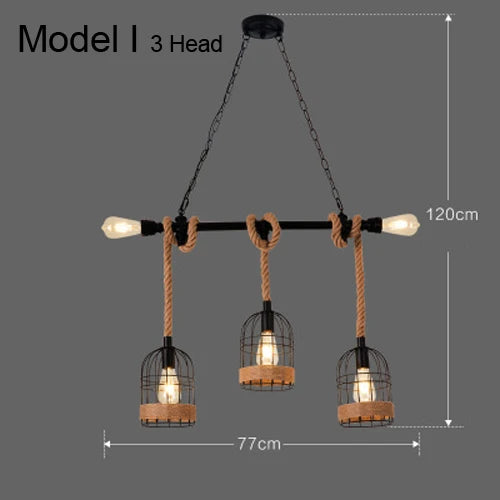 Vintage hemp rope chandelier with iron lampshade for bars and cafés - vue 24 sur 28