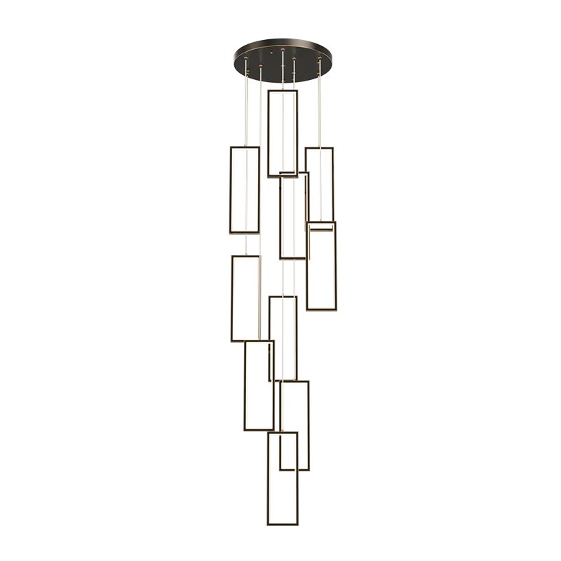 lustre led rectangulaire moderne en cuivre pour escaliers et loft - vue 7 sur 15