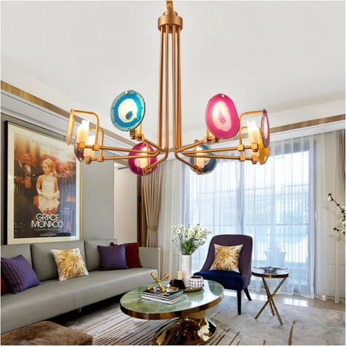 Two tier Nordic agate chandelier for minimalist restaurant - vue 4 sur 9