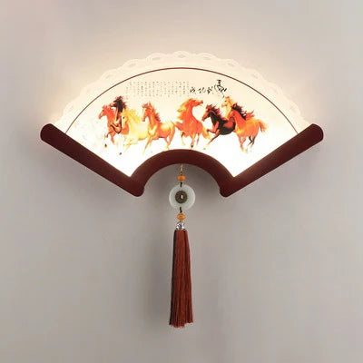 applique murale en bois éventail à led design rétro asiatique décoratif - vue 9 sur 18