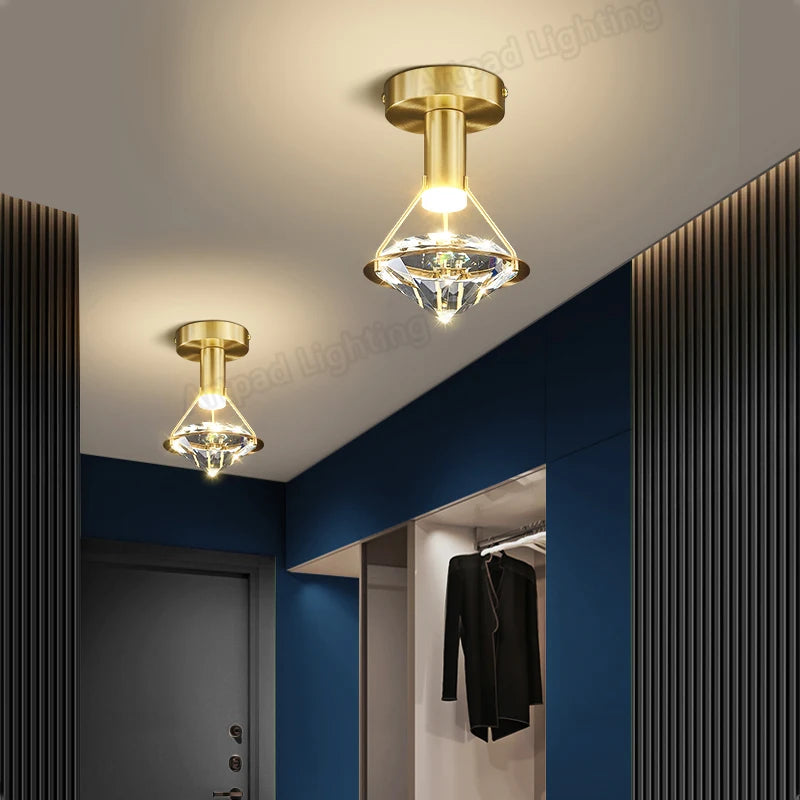 plafonnier de luxe en cuivre avec luminaire moderne en cristal - vue 5 sur 7
