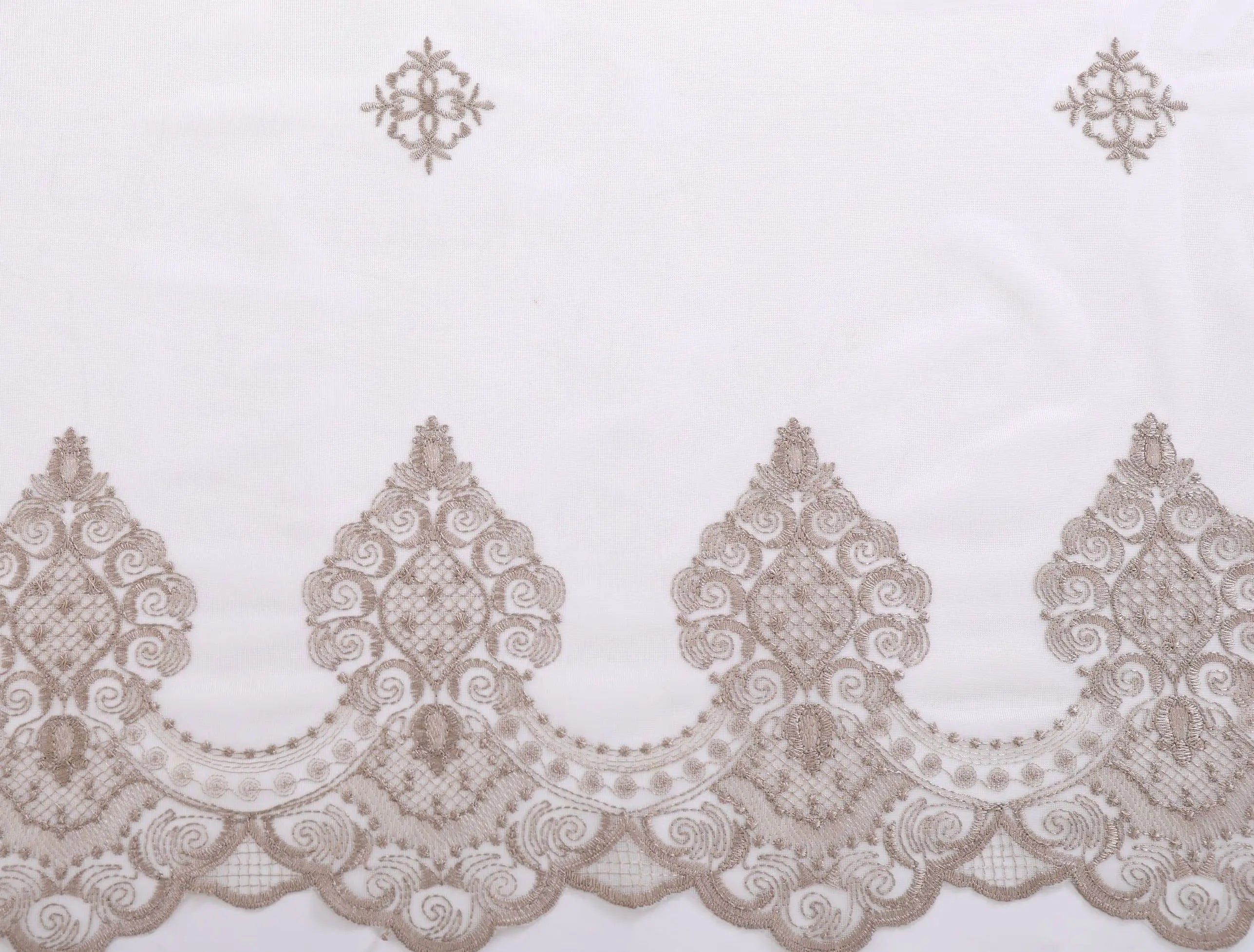 Voilage tulle brodé fleurs bord festonné style européen - vue 8 sur 8