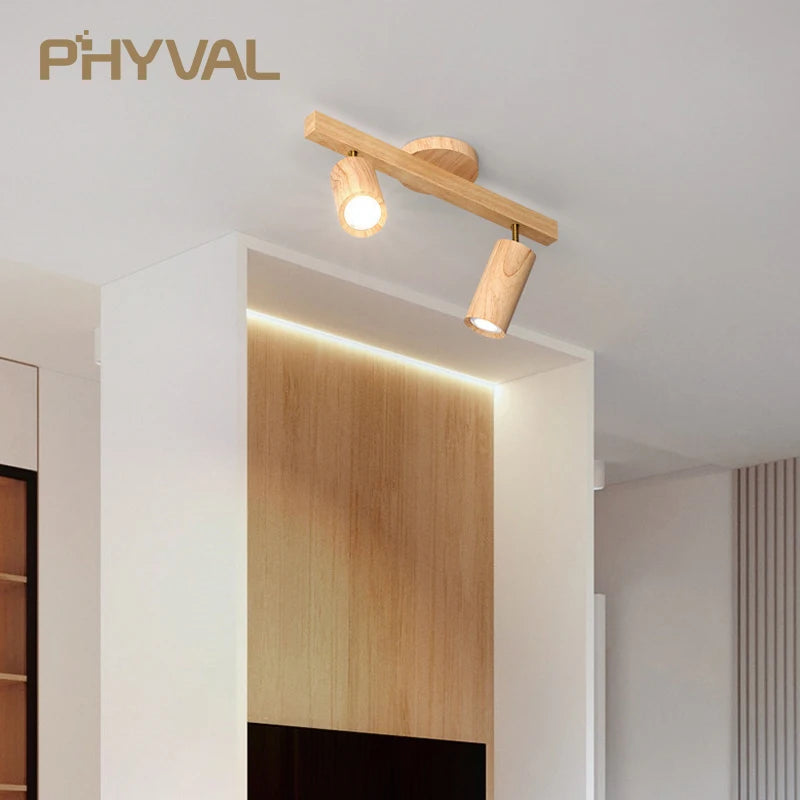 Plafonnier projecteurs spots sur rail LED nordique salon mur allée barre éclairage magasin de vêtements en bois - vue 7 sur 10