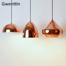 suspension moderne en fer et cuivre avec miroir à led