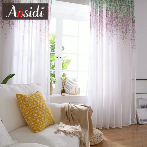 Voilage tulle motif floral moderne pour salon chambre