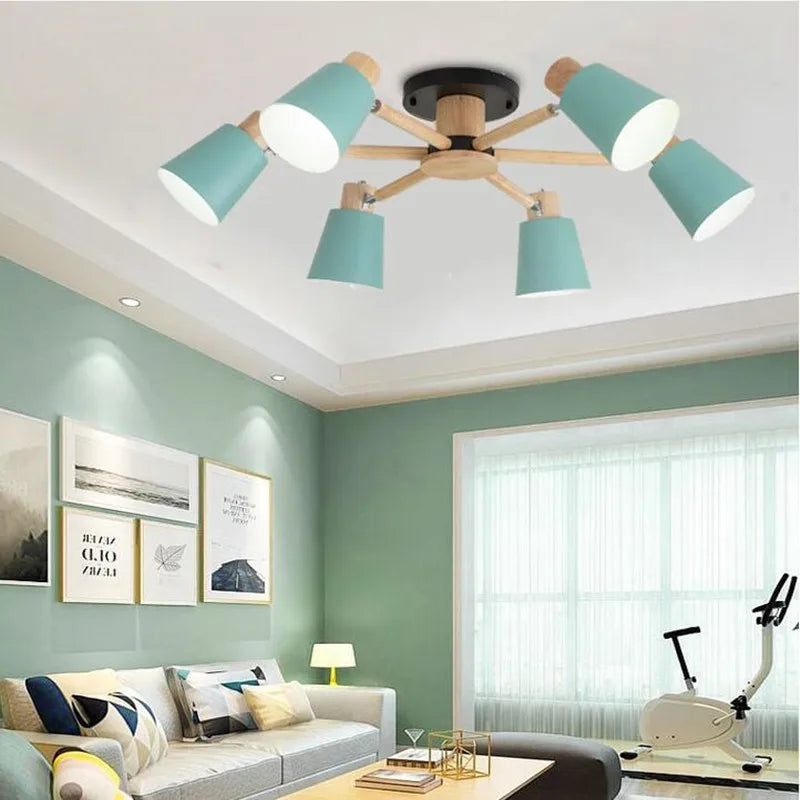 lustre nordique en bois massif simple et moderne - vue 5 sur 18